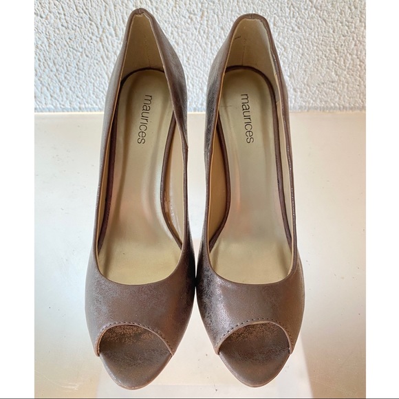 🤎**NWOT** Bronze Metallic Peep Toe Platform Heels. Sz 8 - Picture 5 of 7